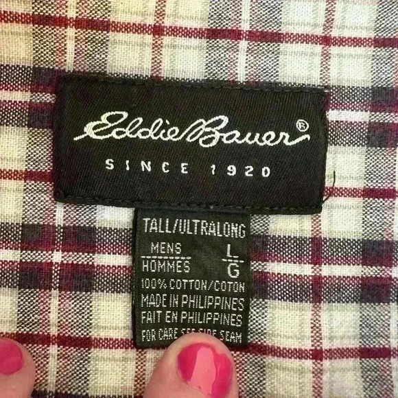 Men's Eddie Bauer Long Sleeve 100% Cotton Size Large L Tall Ultra Long Flannel - Picture 7 of 10